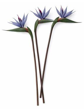 Bird of Paradise Stems Set of 3 Faux Tropical Flowers 30 Inch Tall Moody Blue Pu
